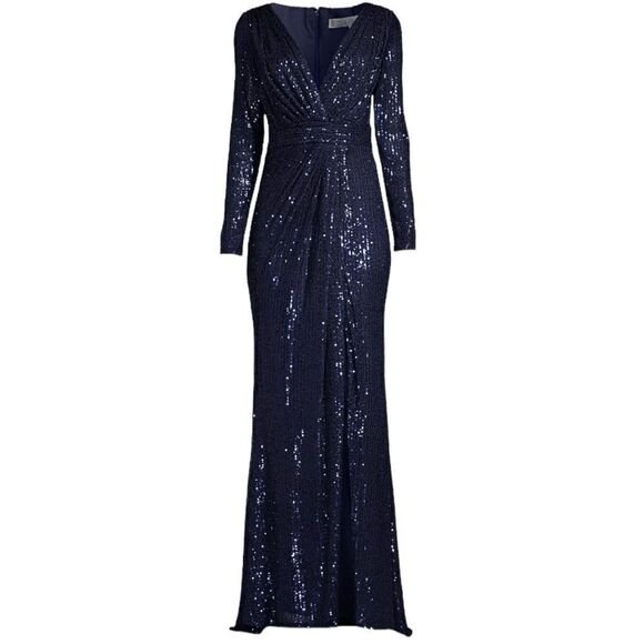 MAC DUGGAL Women’s Sequined Long Sleeves Gown in the Size 12 in Midnight Blue - Picture 6 of 12